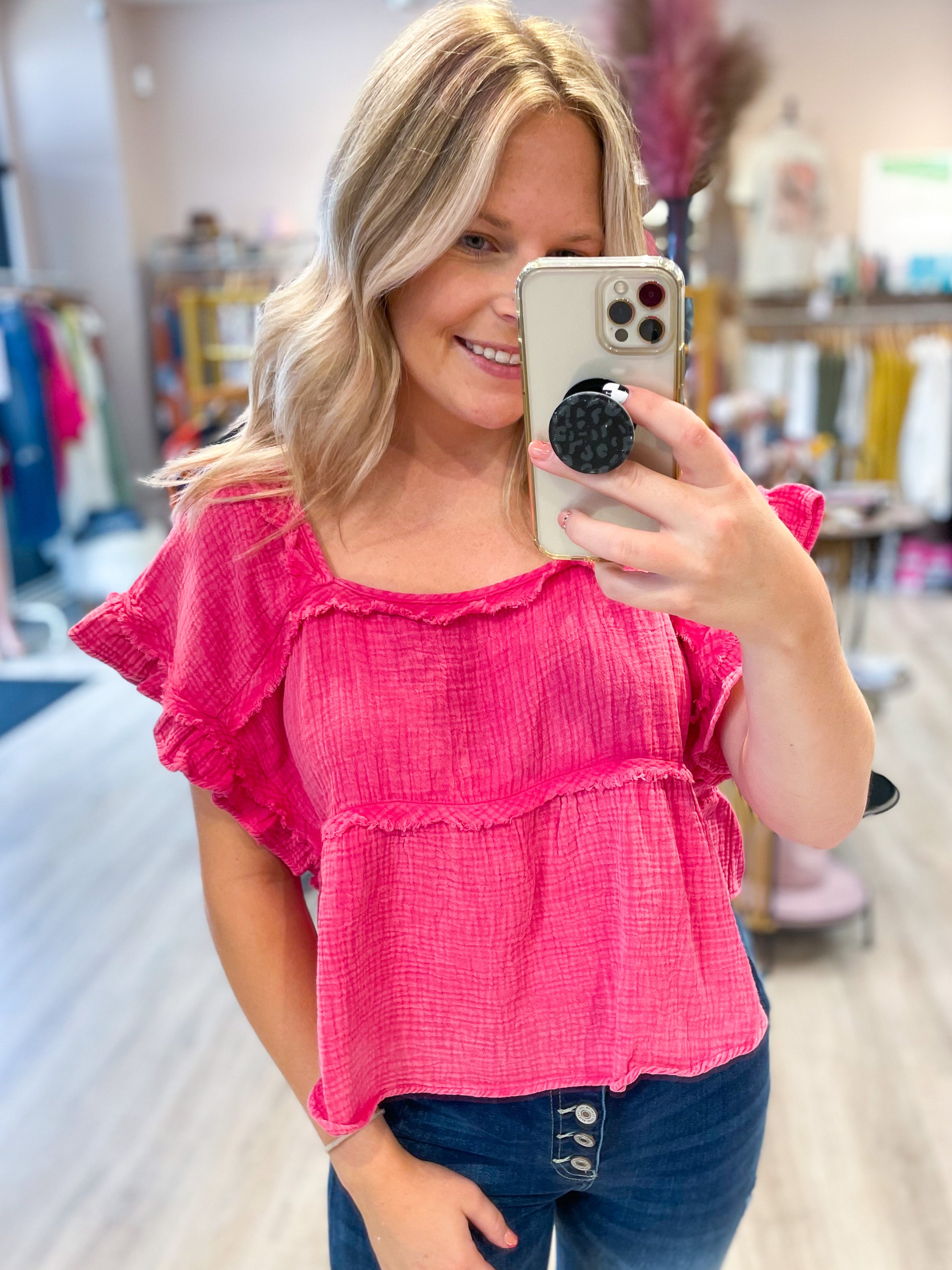 hot pink cropped relax fit top